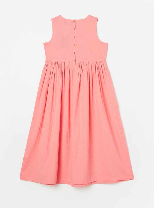 MELANGE Girls Embroidered Tie-Up Dress