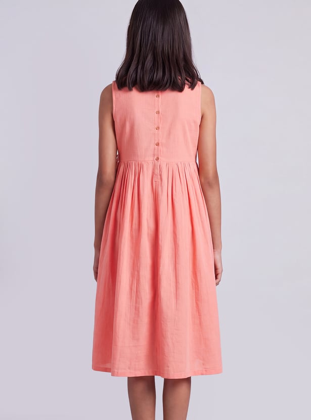 MELANGE Girls Embroidered Tie-Up Dress