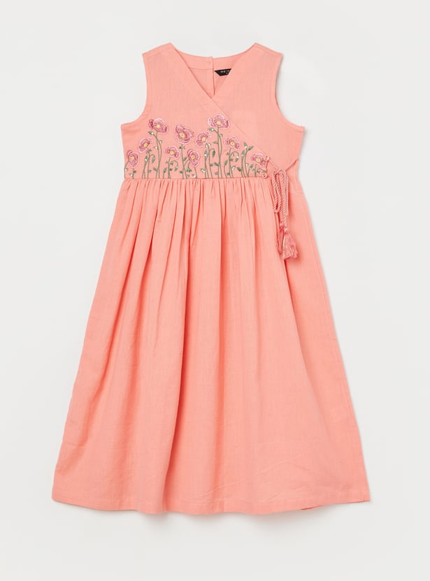 MELANGE Girls Embroidered Wrap Dress