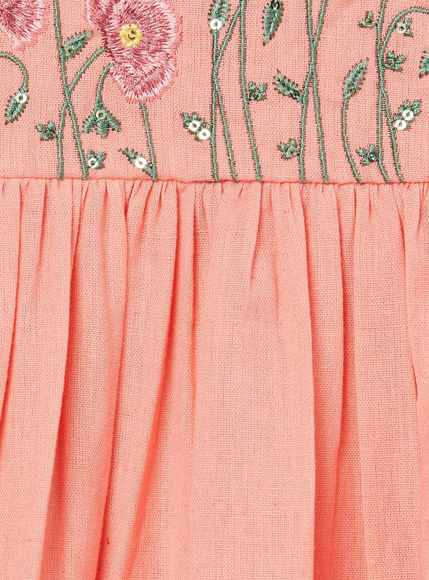 MELANGE Girls Embroidered Wrap Dress