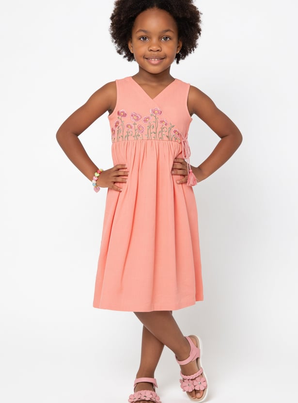MELANGE Girls Embroidered Wrap Dress