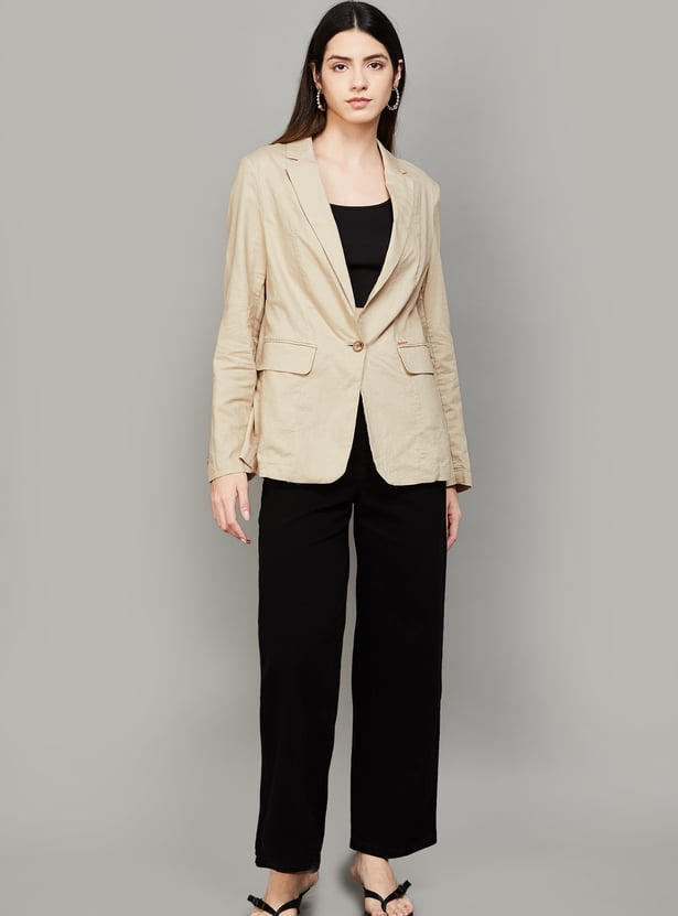 VAN HEUSEN Solid Single Breasted Blazer