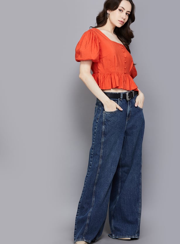 ONLY Solid Wide Leg Jeans