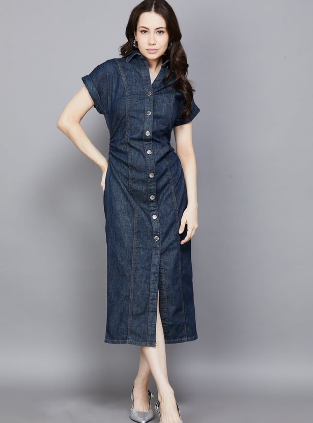 ONLY Solid Buttoned Midi Dress
