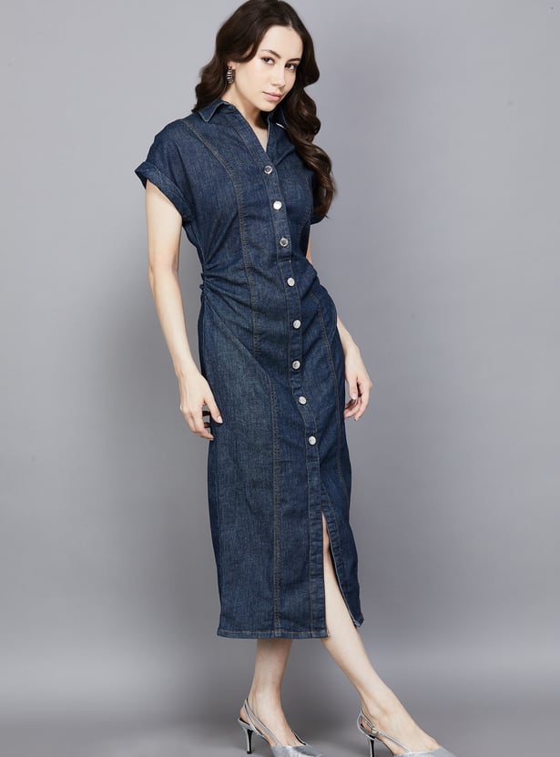 ONLY Solid Buttoned Midi Dress