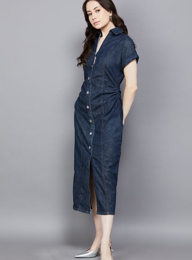 ONLY Solid Buttoned Midi Dress