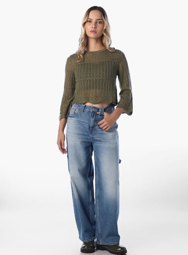 ONLY Crochet Crew Neck Sweatshirt