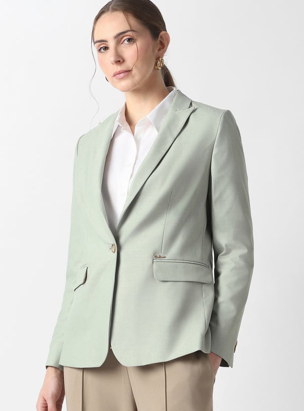 VAN HEUSEN Solid Single Breasted Blazer