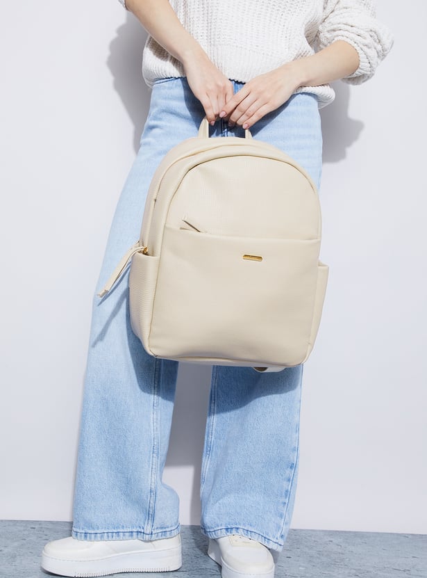 GINGER Textured Zipper Closure Backpack