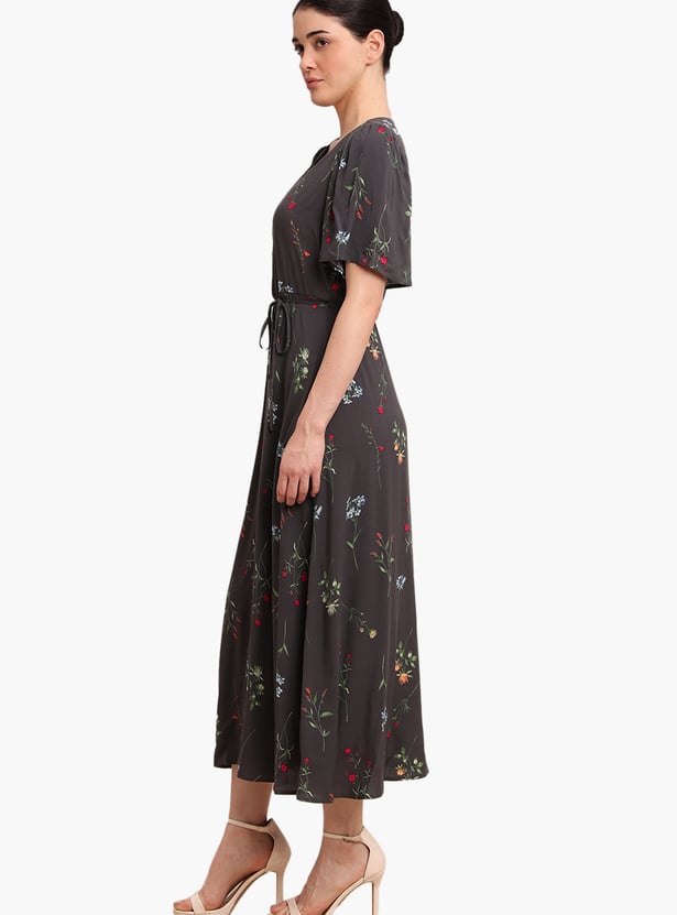 VERO MODA Floral Print Buttoned Midi Dress