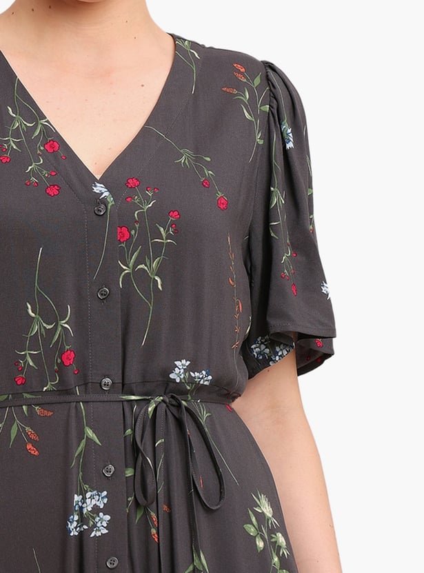 VERO MODA Floral Print Buttoned Midi Dress