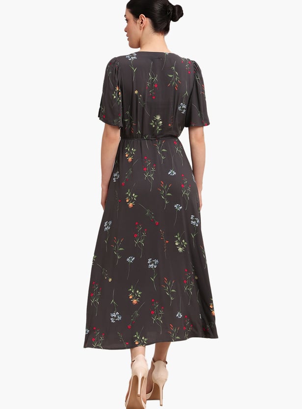 VERO MODA Floral Print Buttoned Midi Dress