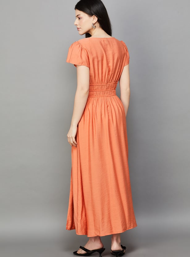 VERO MODA Solid V-Neck Fit & Flare Dress