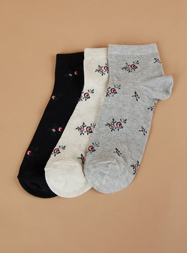 GINGER Floral Print Ankle Length Socks - Pack of 3