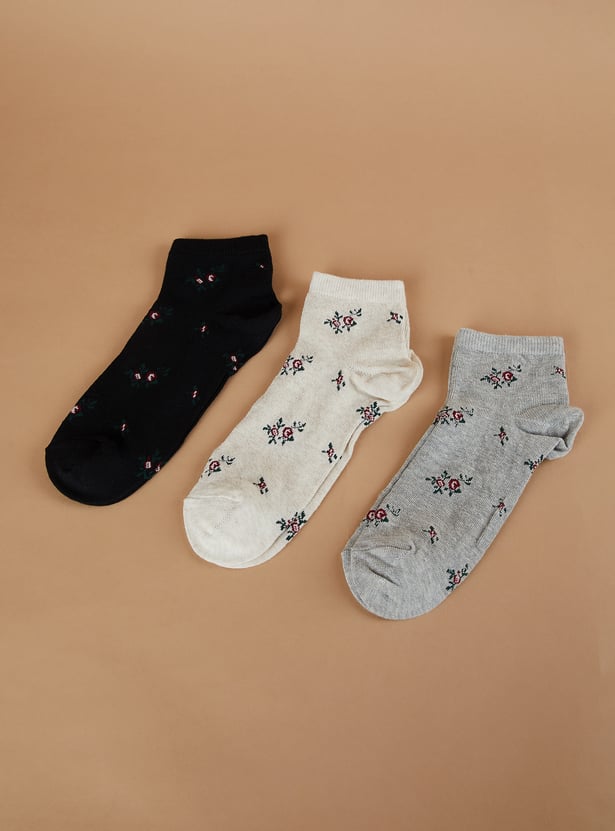 GINGER Floral Print Ankle Length Socks - Pack of 3