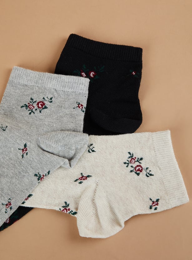 GINGER Floral Print Ankle Length Socks - Pack of 3