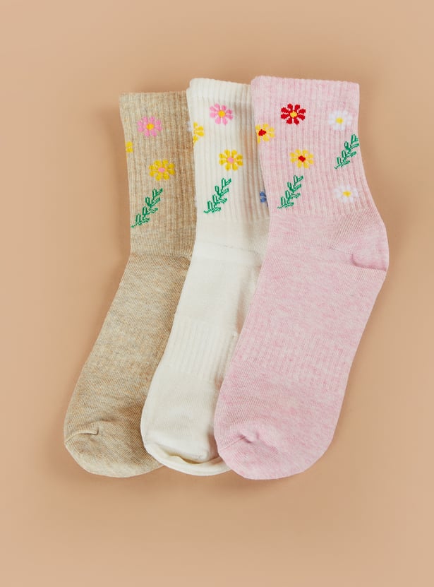 GINGER Floral Print Calf Length Socks - Pack of 3