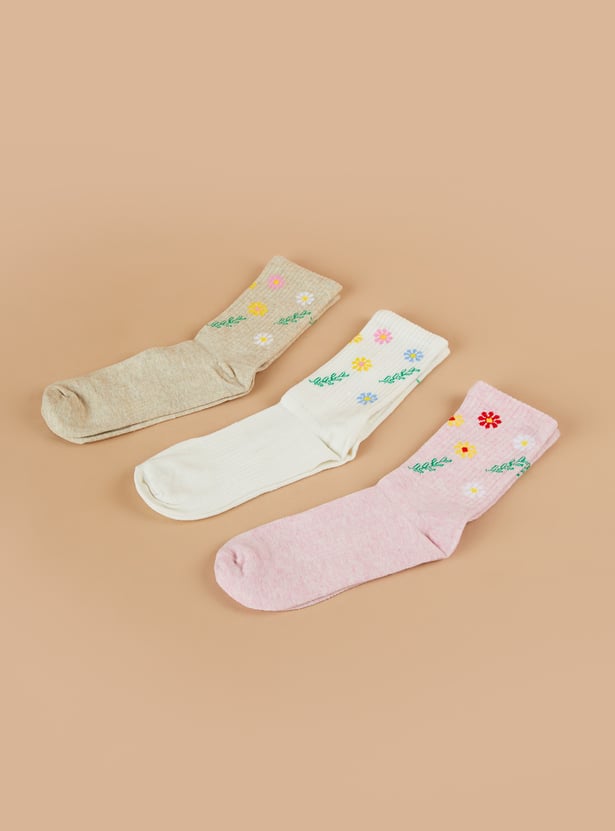 GINGER Floral Print Calf Length Socks - Pack of 3