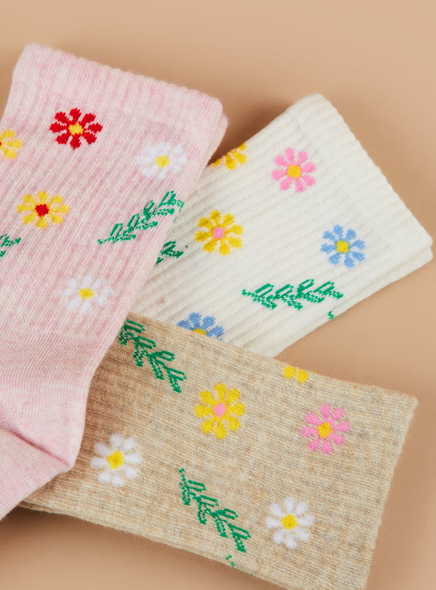 GINGER Floral Print Calf Length Socks - Pack of 3