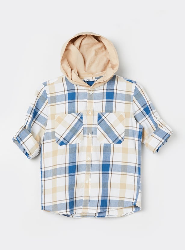 FAME FOREVER Boys Checked Hooded Shirt