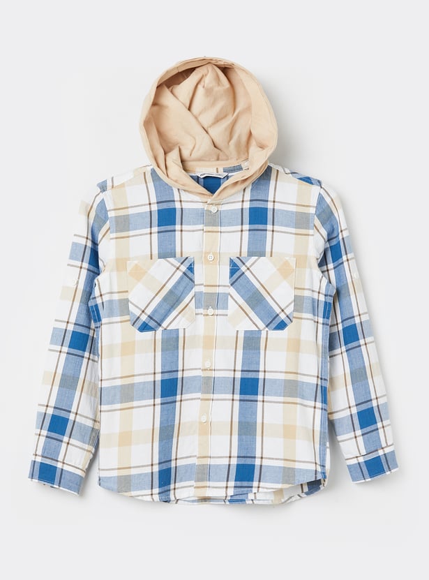 FAME FOREVER Boys Checked Hooded Shirt