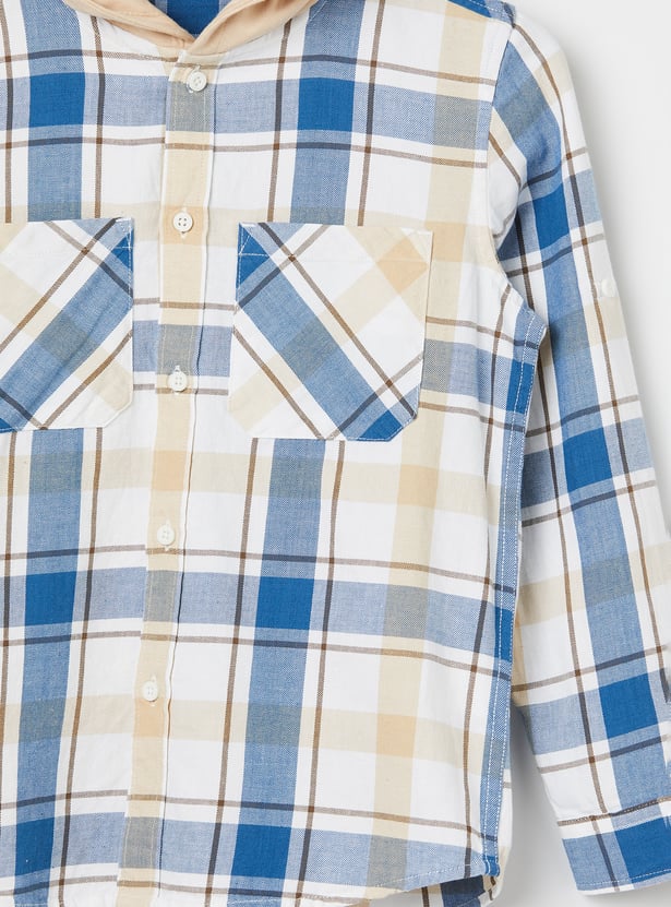 FAME FOREVER Boys Checked Hooded Shirt