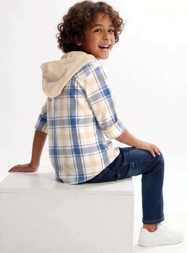 FAME FOREVER Boys Checked Hooded Shirt
