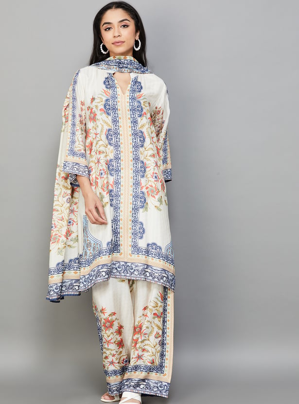 LIBAS Floral Print A-line Kurta Set