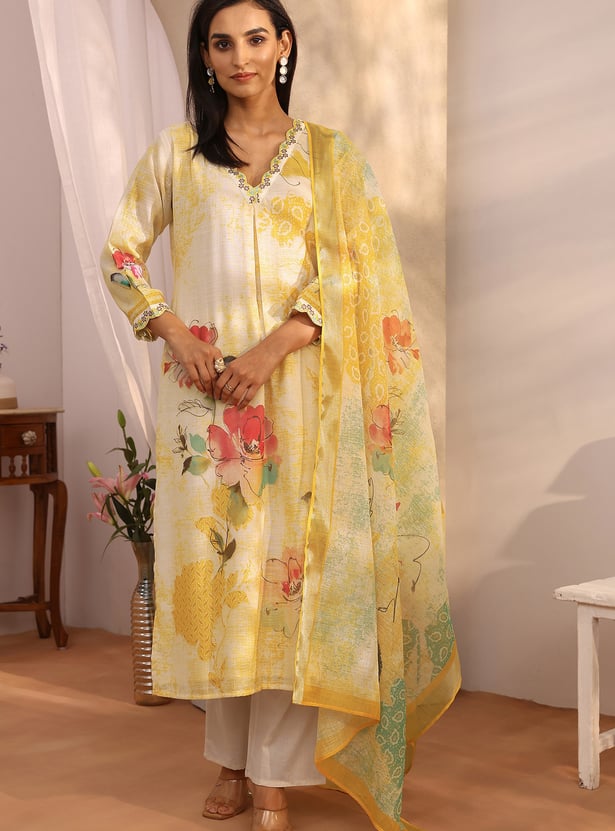 LIBAS Floral Print Straight Kurta Set