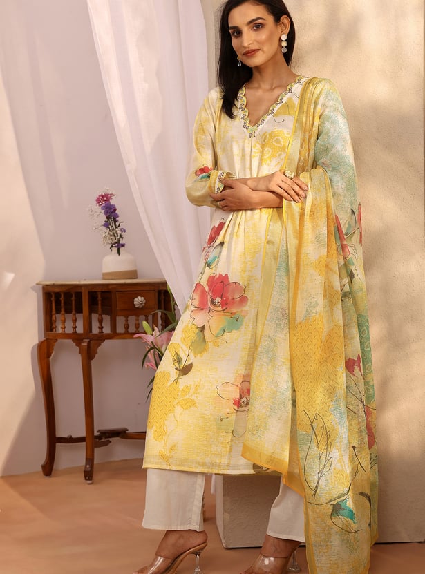LIBAS Floral Print Straight Kurta Set