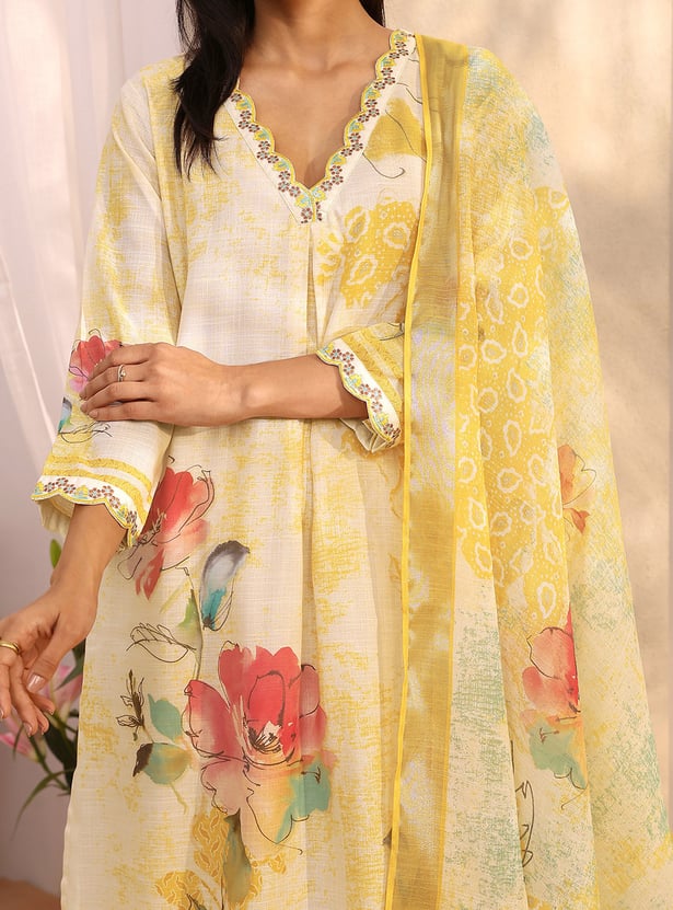 LIBAS Floral Print Straight Kurta Set