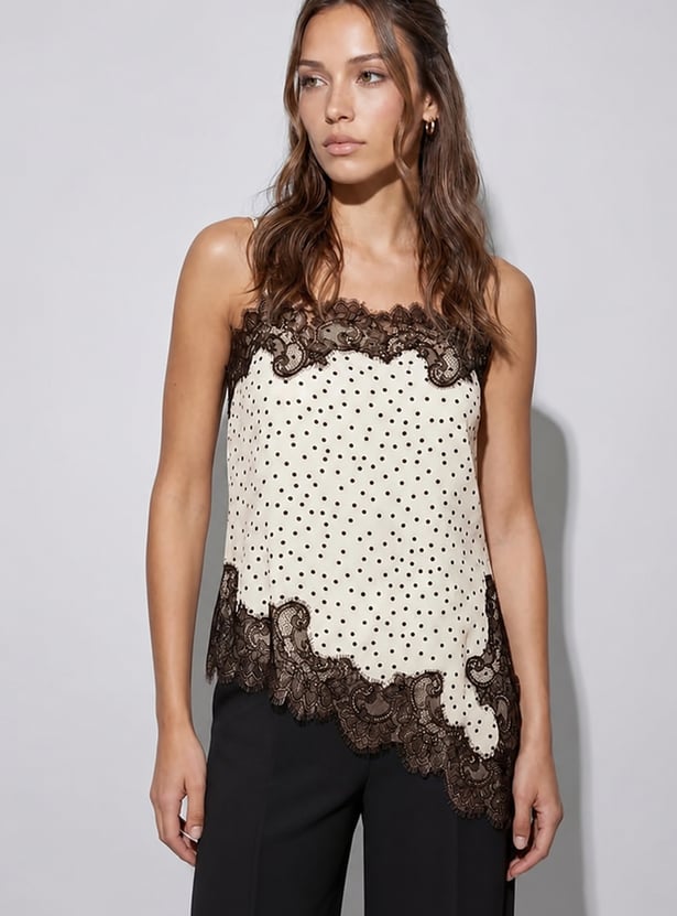CODE Polka Dot Lace Trim Top