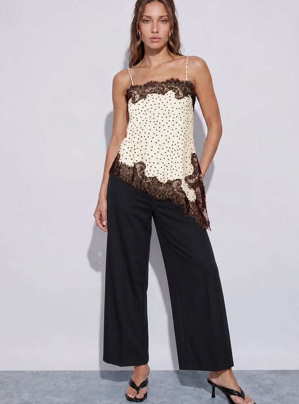 CODE Polka Dot Lace Trim Top