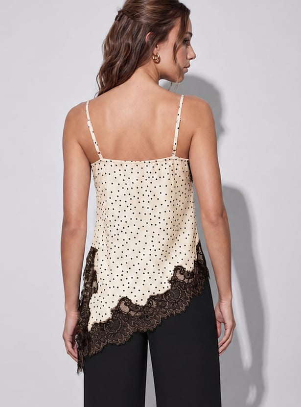 CODE Polka Dot Lace Trim Top