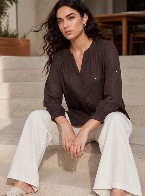 FAME FOREVER Embroidered Buttoned Top