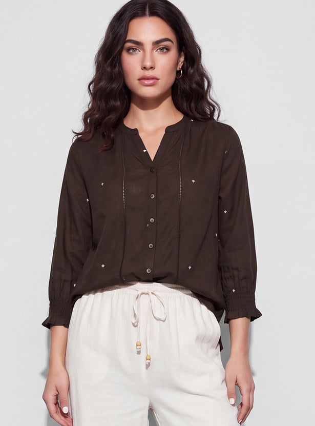 FAME FOREVER Embroidered Buttoned Top