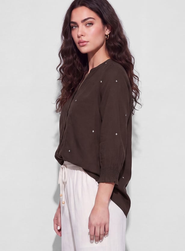 FAME FOREVER Embroidered Buttoned Top