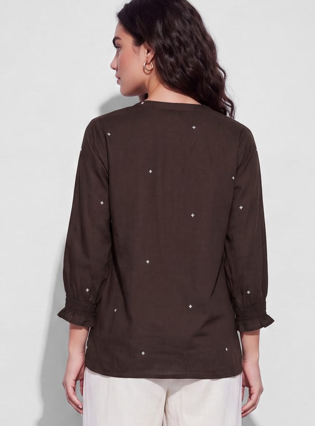 FAME FOREVER Embroidered Buttoned Top