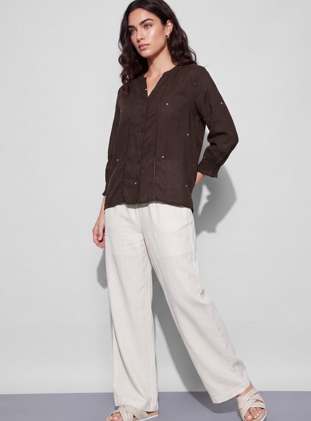 FAME FOREVER Embroidered Buttoned Top