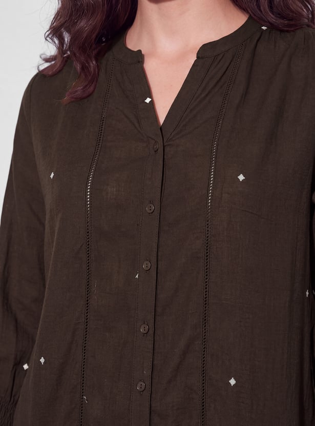 FAME FOREVER Embroidered Buttoned Top