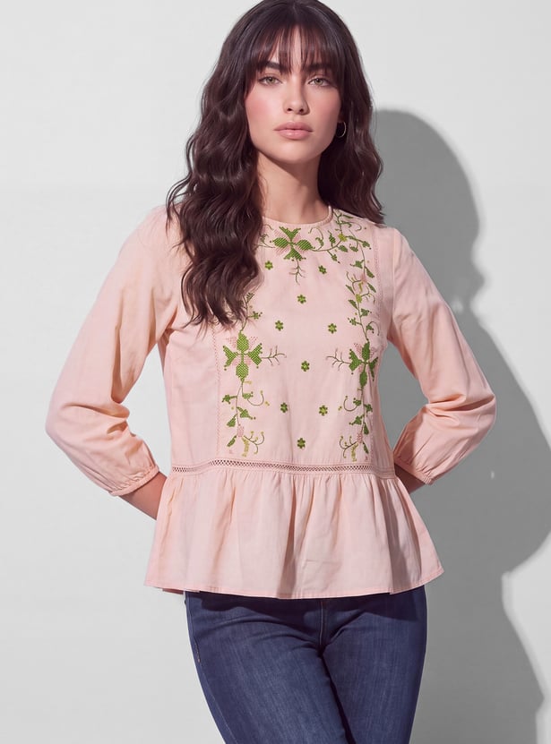 FAME FOREVER Embroidered Peplum Top