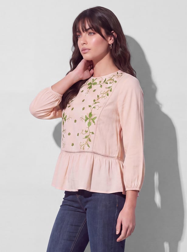FAME FOREVER Embroidered Peplum Top
