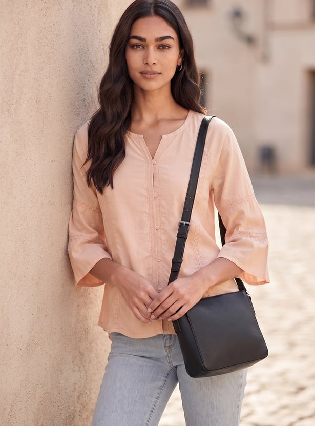FAME FOREVER Solid Lace-Trim Top