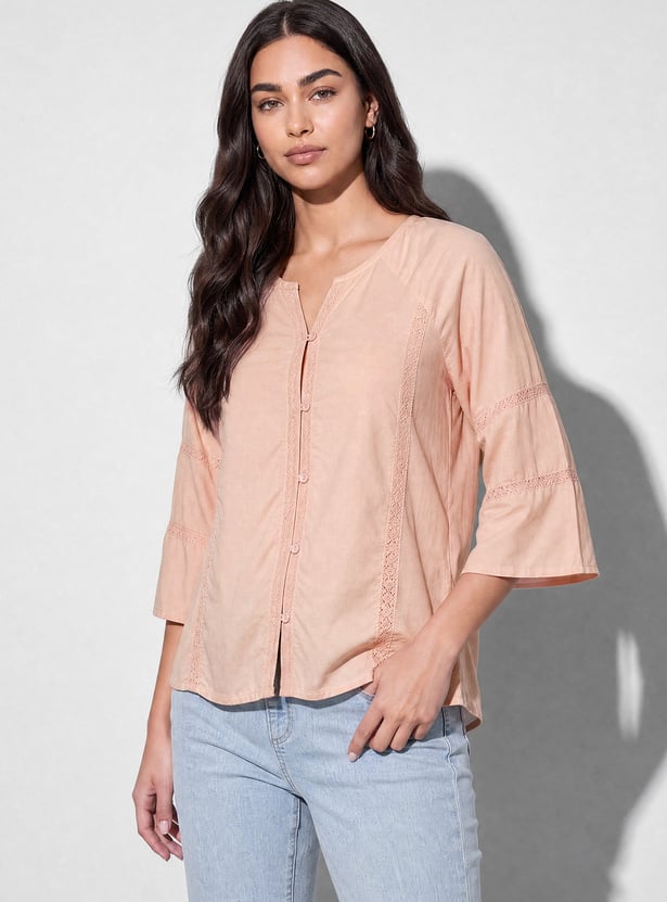 FAME FOREVER Solid Lace-Trim Top