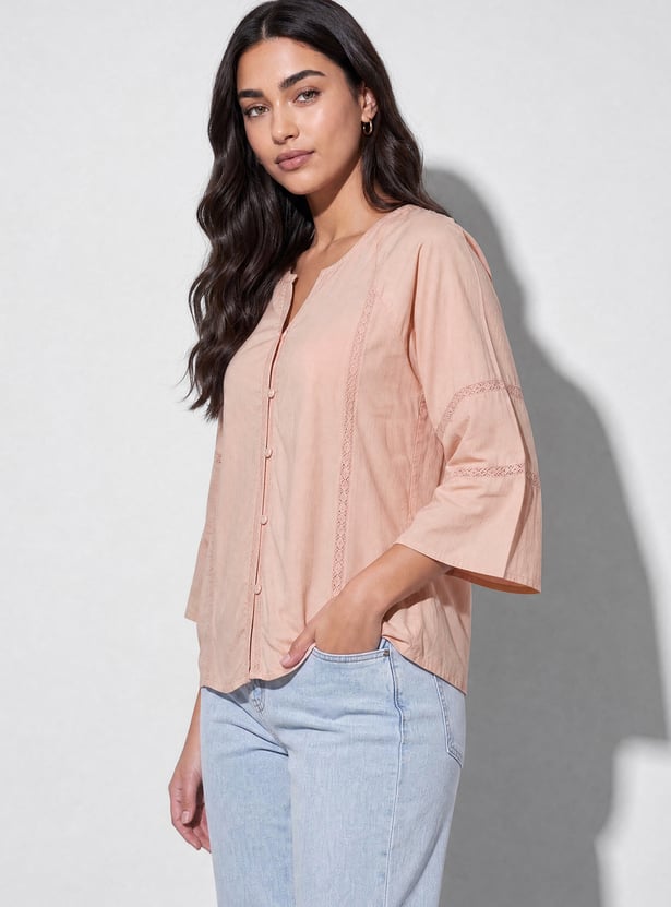 FAME FOREVER Solid Lace-Trim Top