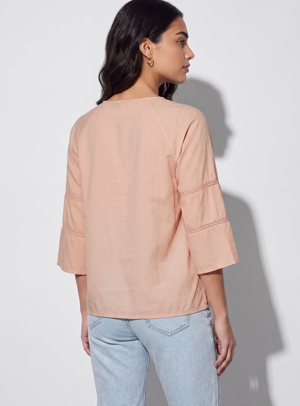 FAME FOREVER Solid Lace-Trim Top