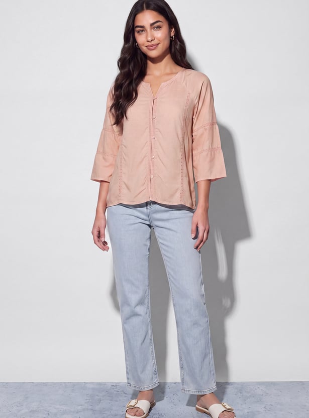FAME FOREVER Solid Lace-Trim Top