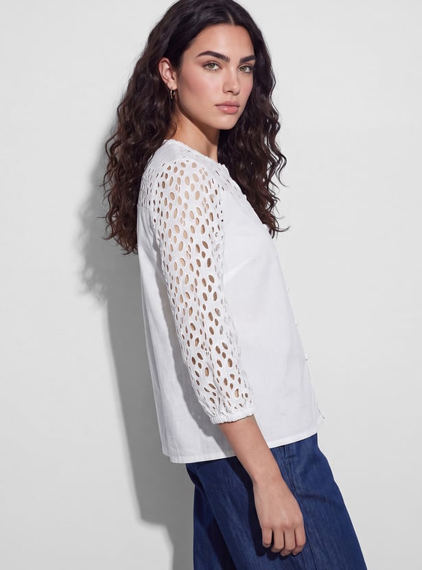 FAME FOREVER Schiffli Button Top