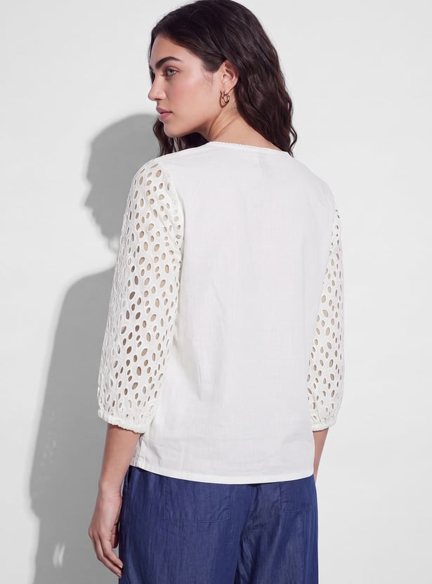 FAME FOREVER Schiffli Button Top