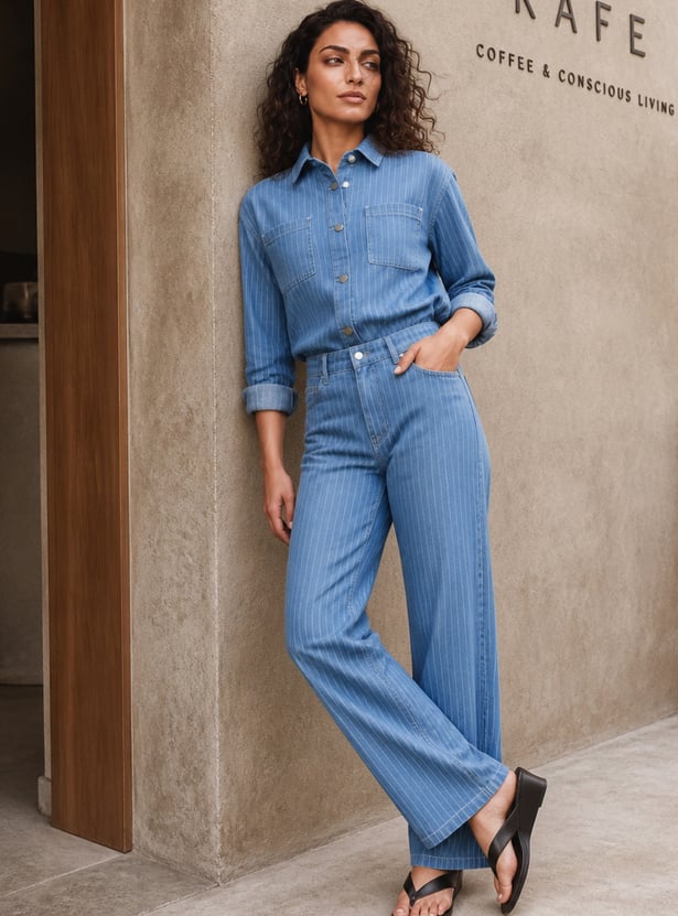 FAME FOREVER Striped Relaxed Fit Jeans